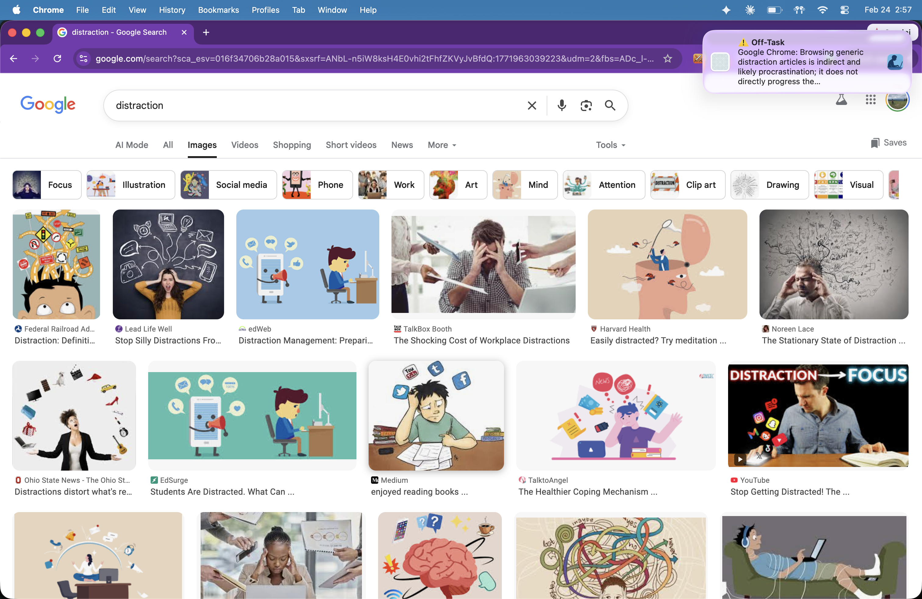 Shoulder distraction notification